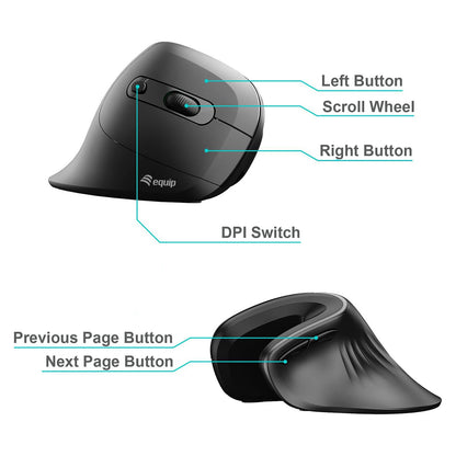 Equip Ergonomische Maus USB-A/-C Stker 1.80m Rechts schwarz