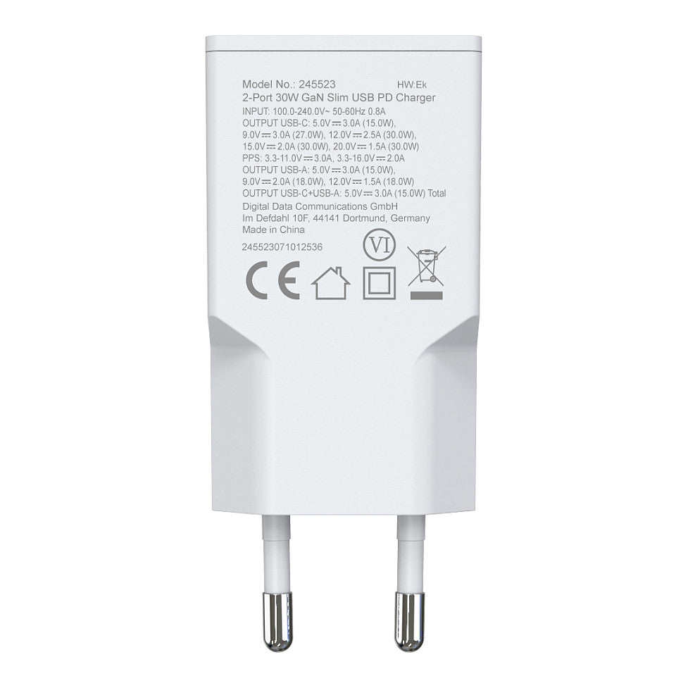 Equip Ladegerät 2Port USB-C PD3.0/USB-A GaN Slim 30W weiß