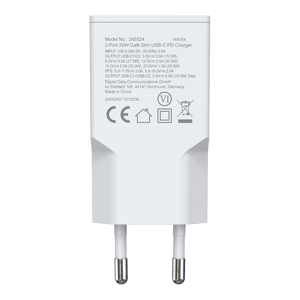 Equip Ladegerät 2Port USB-C PD3.0/USB-A GaN Slim 30W weiß