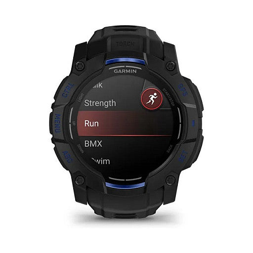 Garmin Instinct® AMOLED black mit Silikon-Wechselarmband 26 mm bolt blue