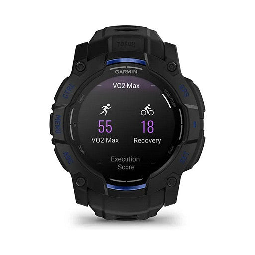Garmin Instinct® AMOLED black mit Silikon-Wechselarmband 26 mm bolt blue