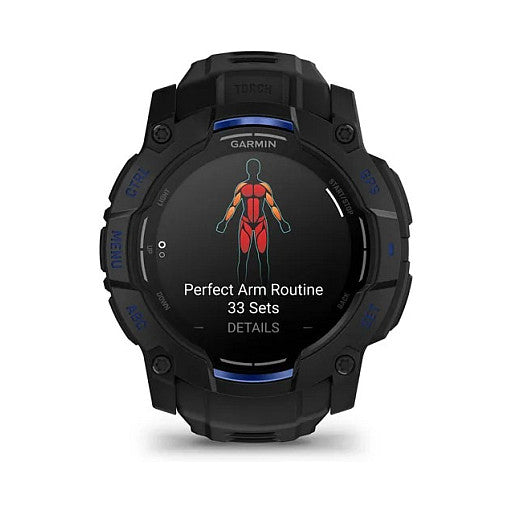 Garmin Instinct® AMOLED black mit Silikon-Wechselarmband 26 mm bolt blue