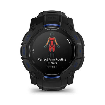 Garmin Instinct® AMOLED black mit Silikon-Wechselarmband 26 mm bolt blue