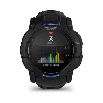 Garmin Instinct® AMOLED black mit Silikon-Wechselarmband 26 mm bolt blue