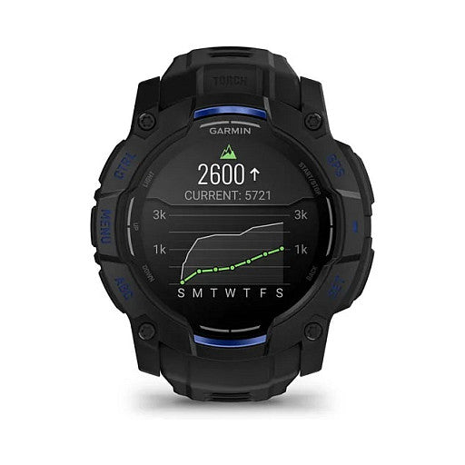 Garmin Instinct® AMOLED black mit Silikon-Wechselarmband 26 mm bolt blue
