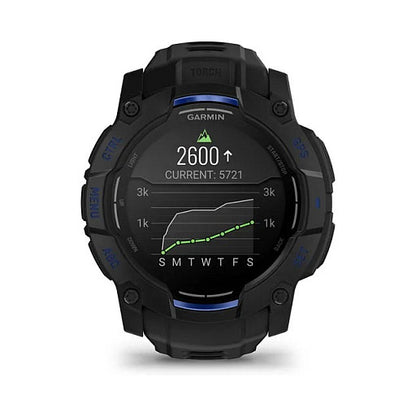Garmin Instinct® AMOLED black mit Silikon-Wechselarmband 26 mm bolt blue