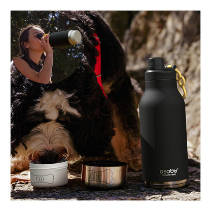 Asobu - Dog Bowl Buddy - Edelstahlflasche mit 2 Npfen Schwarz
