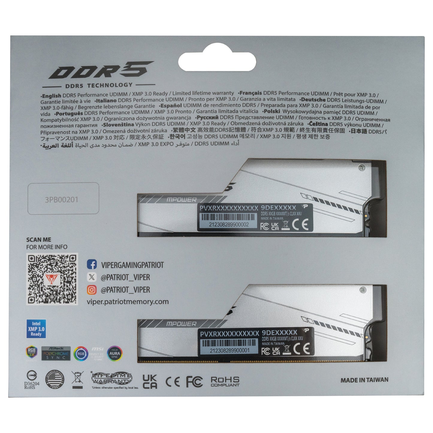 32GB Patriot Memory PC8000 (2x16) Viper XTREME 5 Mpower RGB