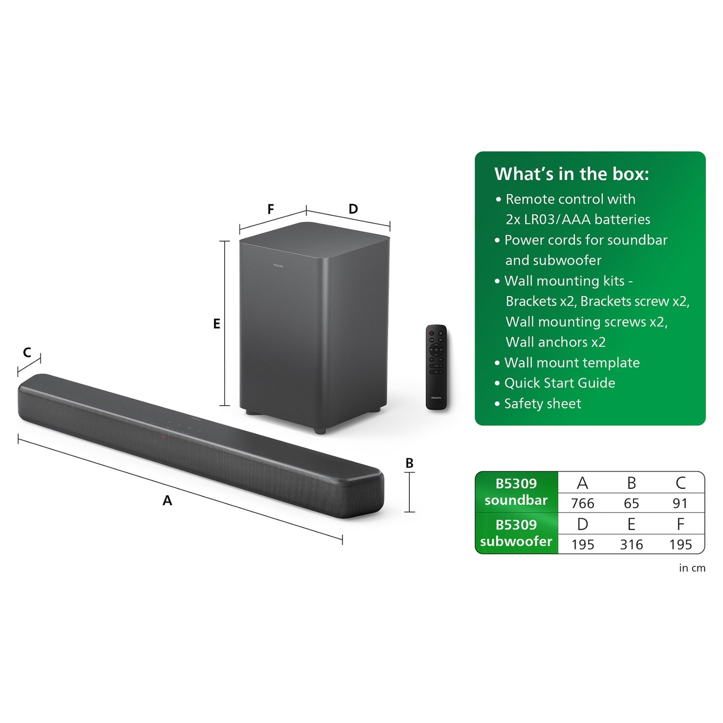 Philips Soundbar 2.1 TAB5309/10 mit kabellosem Subwoofer schwarz