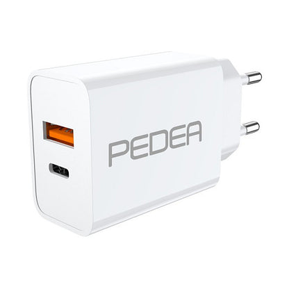 PEDEA 20W USB-C (PD) Schnellladegerät - 2-Ports Mehrfach Handy-Ladegerät mit USB-C und USB-A, weiß