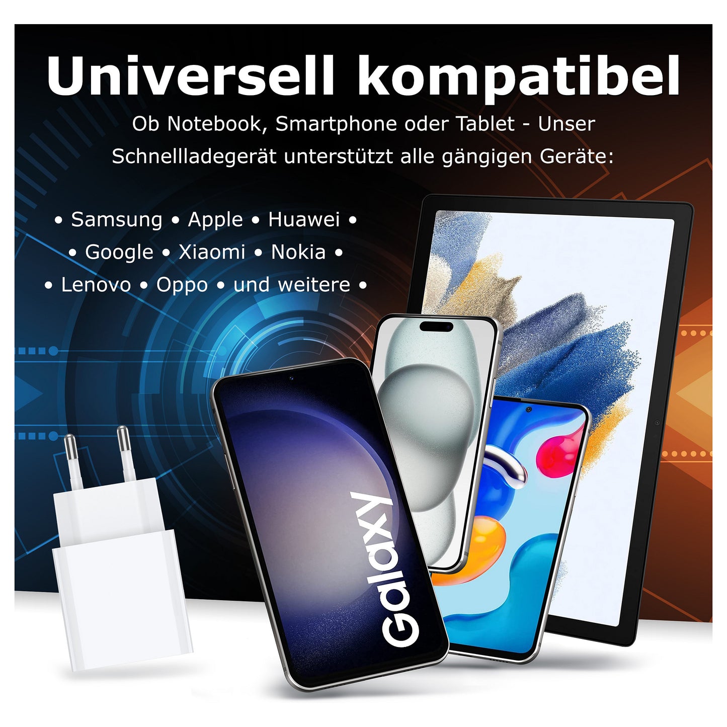 PEDEA 30W USB-C (PD) Schnellladegerät - 2-Ports Mehrfach Handy-Ladegerät mit USB-C und USB-A, weiß