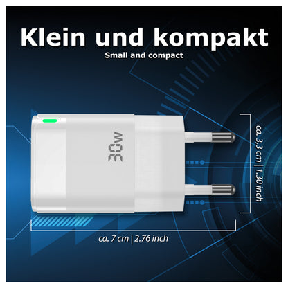 PEDEA 30W USB-C (PD) Schnellladegerät - 2-Ports Mehrfach Handy-Ladegerät mit USB-C und USB-A, weiß