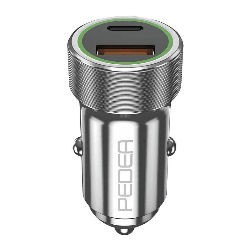 PEDEA 20W USB-C (PD) KFZ-Schnellladegerät 12/24V - 2-Ports Mehrfach Handy-Ladegerät mit USB-C und USB-A, silber