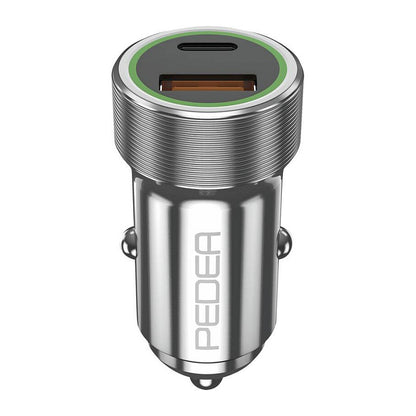 PEDEA 20W USB-C (PD) KFZ-Schnellladegerät 12/24V - 2-Ports Mehrfach Handy-Ladegerät mit USB-C und USB-A, silber