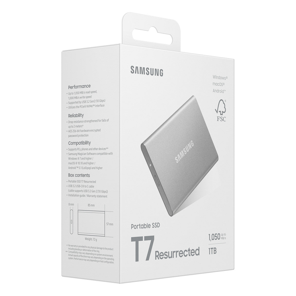 1TB Samsung Portable SSD T7 Resurrected USB-C 3.1 (10Gb/?s) Silber externe Festplatte SSD
