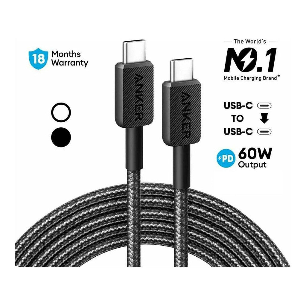 Anker 322 USB-C auf USB-C Kabel 60W 180cm geflochten schwarz