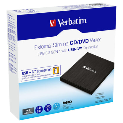 Verbatim Externer Slimline CD/DVD-Brenner mit USB-C-Anschluss