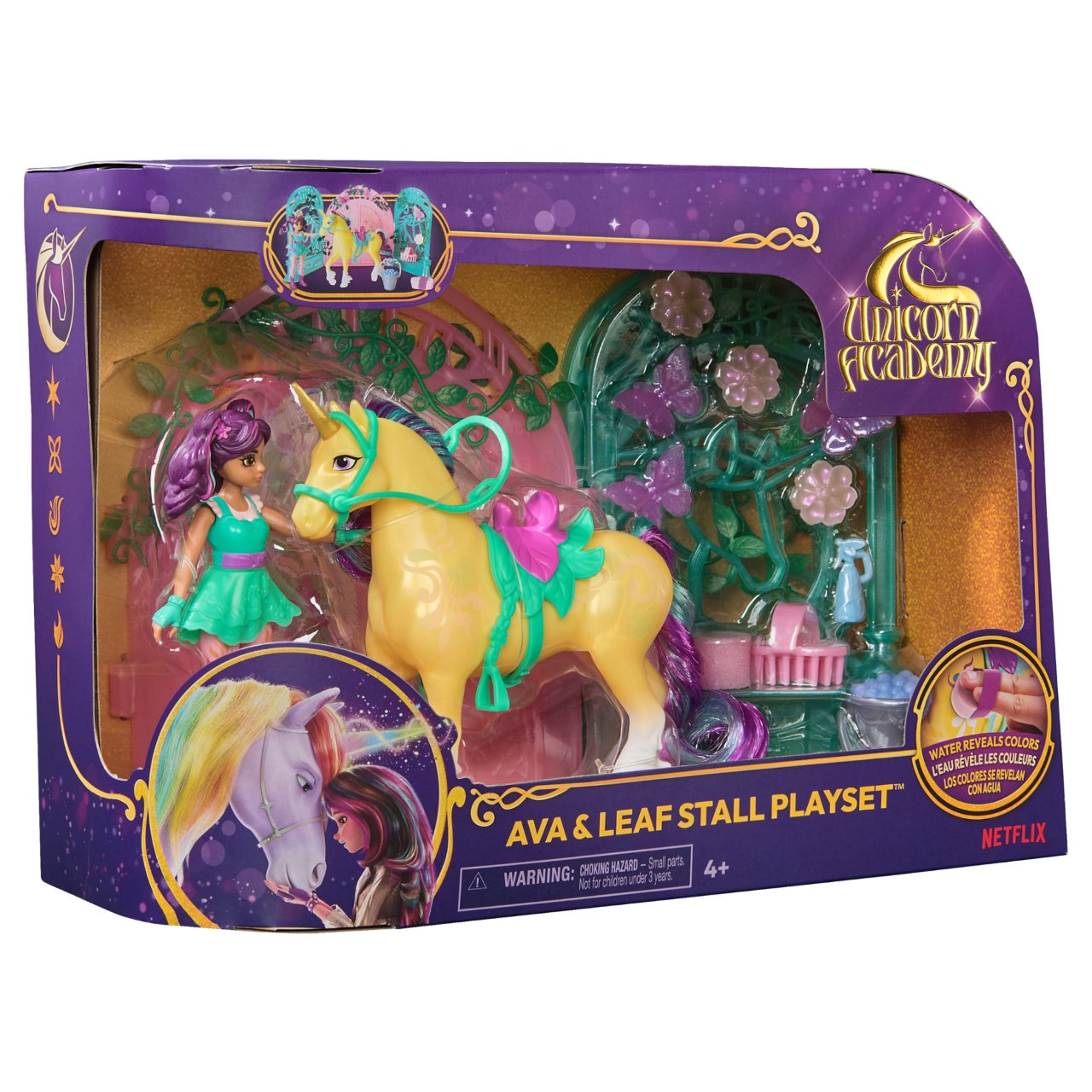 Spinmaster Unicorn Academy - Ava & Einhorn Leaf Stall Spielset mit Farbwechseleffekt