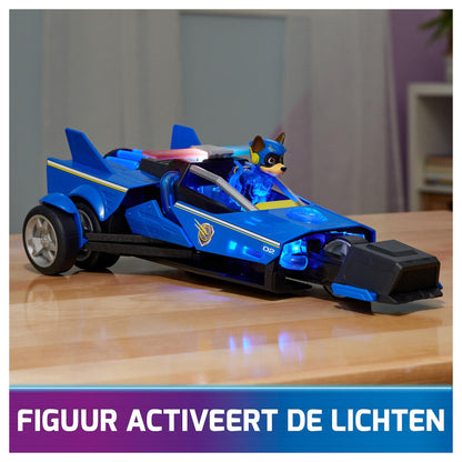 Spinmaster Paw Patrol: Der Mighty Kinofilm, Chases Deluxe Superhelden-Raketenfahrzeug (blau/schwarz, inkl. Chase Figur)