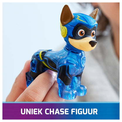 Spinmaster Paw Patrol: Der Mighty Kinofilm, Chases Deluxe Superhelden-Raketenfahrzeug (blau/schwarz, inkl. Chase Figur)