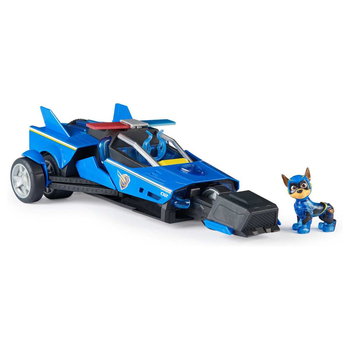 Spinmaster Paw Patrol: Der Mighty Kinofilm, Chases Deluxe Superhelden-Raketenfahrzeug (blau/schwarz, inkl. Chase Figur)
