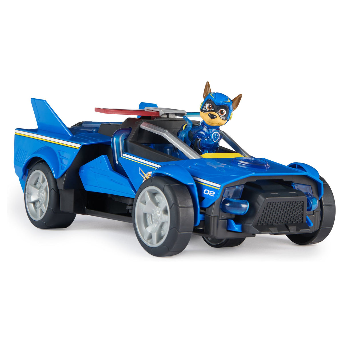 Spinmaster Paw Patrol: Der Mighty Kinofilm, Chases Deluxe Superhelden-Raketenfahrzeug (blau/schwarz, inkl. Chase Figur)