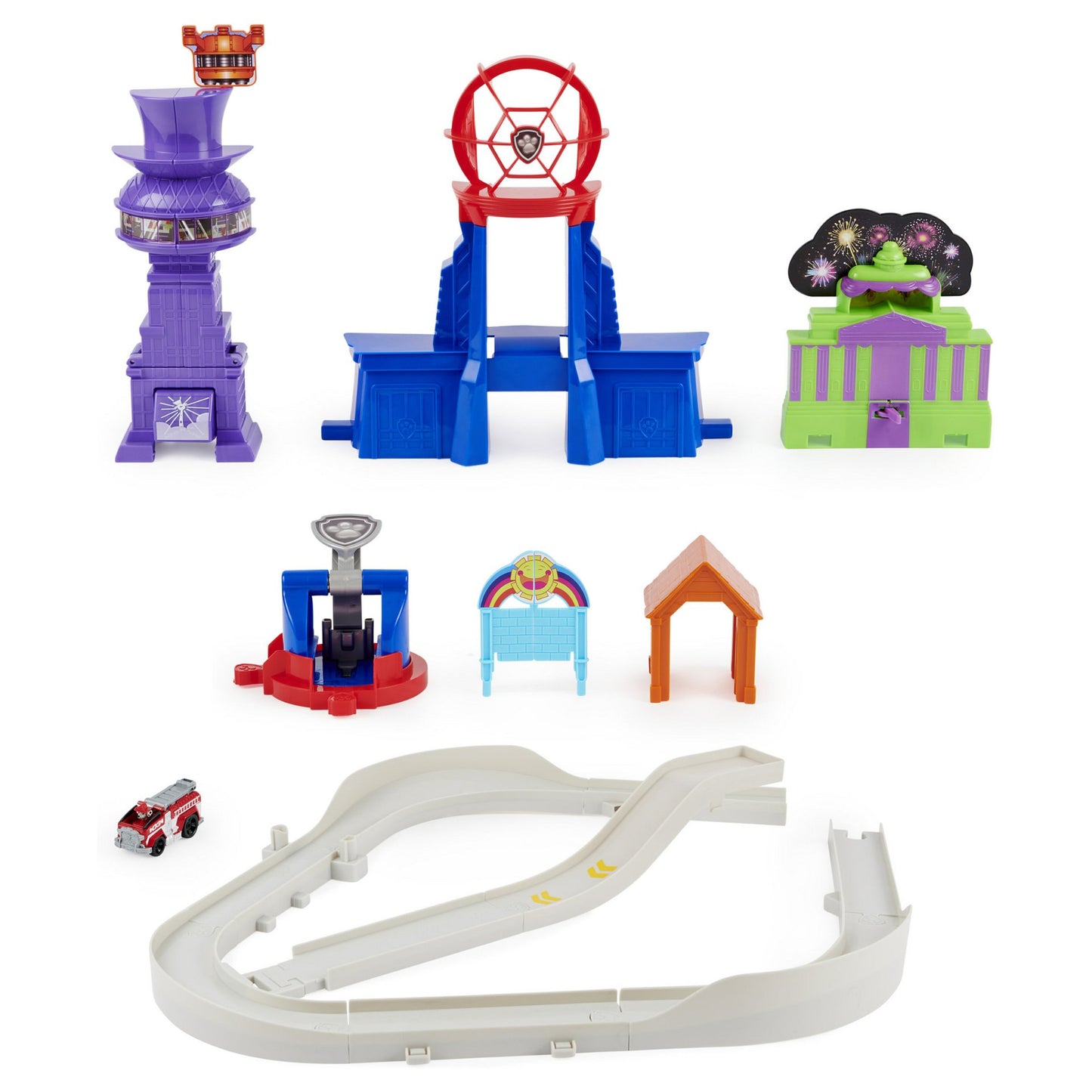 Spinmaster Paw Patrol, True Metal Total City Rescue Movie Rennstrecken-Set (mit exklusivem Marshall-Fahrzeug)