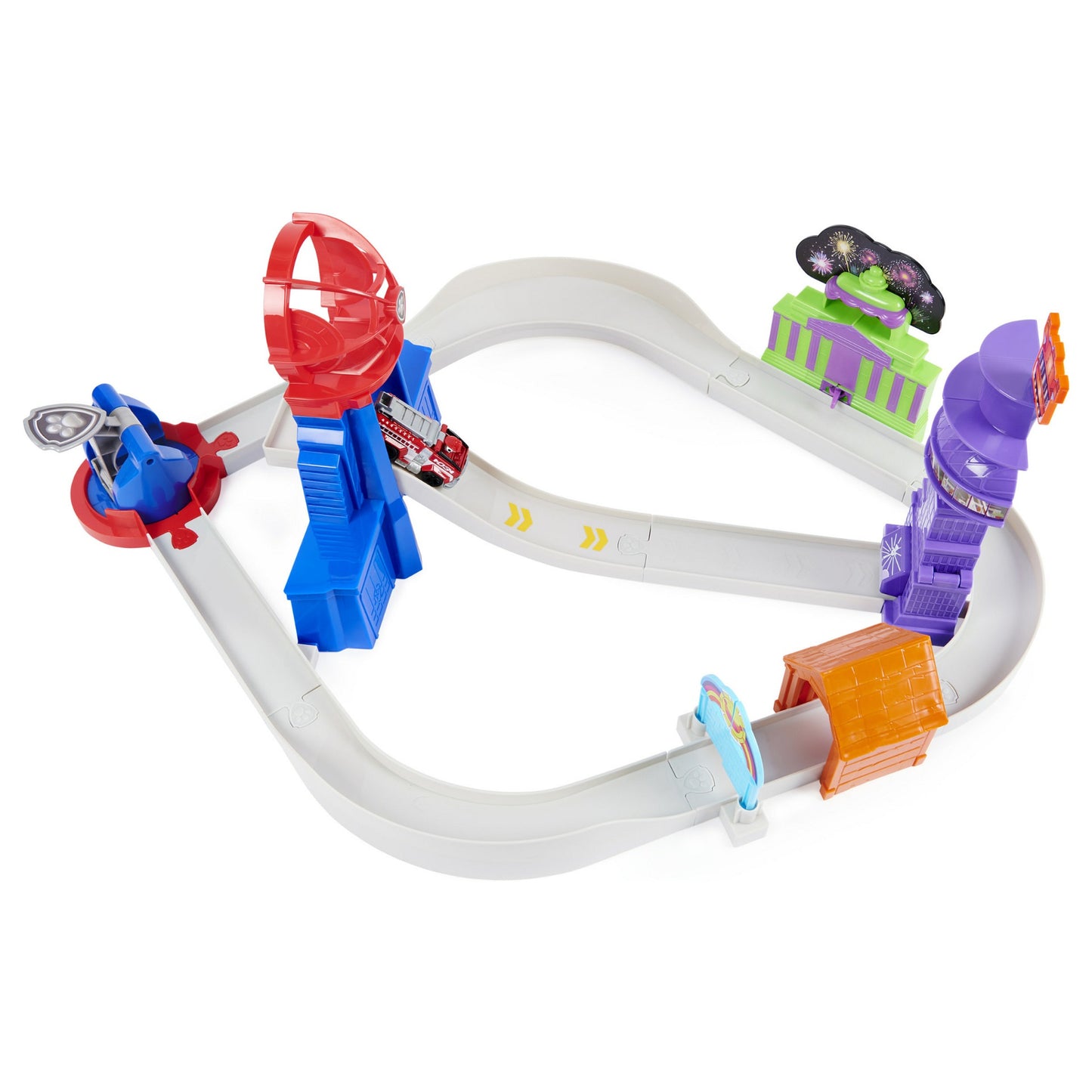 Spinmaster Paw Patrol, True Metal Total City Rescue Movie Rennstrecken-Set (mit exklusivem Marshall-Fahrzeug)