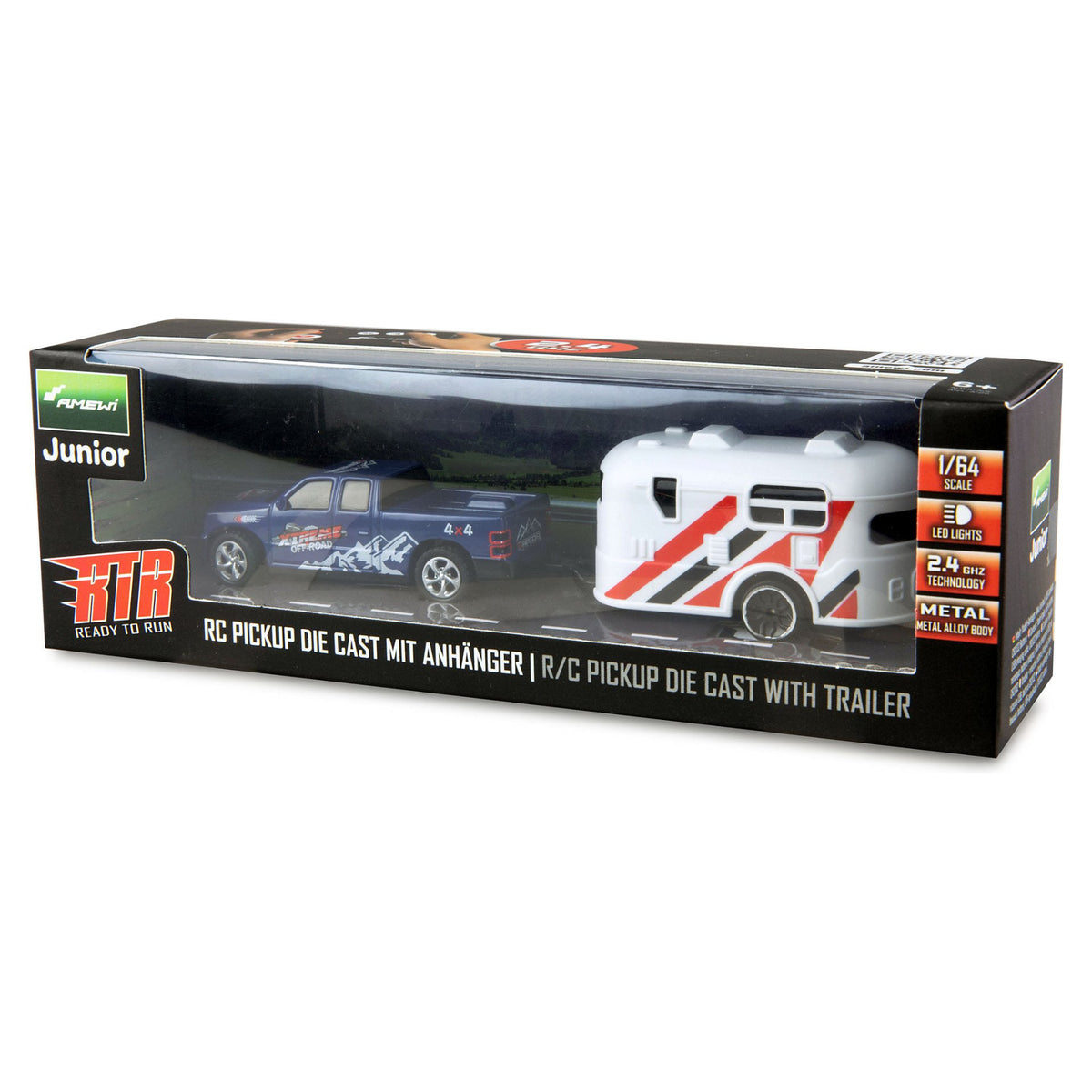 Amewi RC Pickup Die Cast mit Wohnwagen 1:64 RTR blau 6+