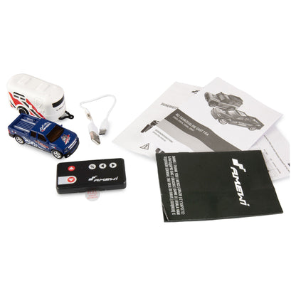 Amewi RC Pickup Die Cast mit Wohnwagen 1:64 RTR blau 6+