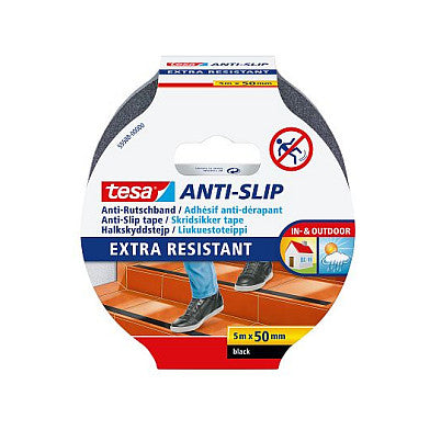 tesa Anti-Rutschband, 50 mm x 5,0 m, schwarz zur Rutschvermeidung, extrem raue und strapazierfhige - 1 Stck (55588-00000-11)
