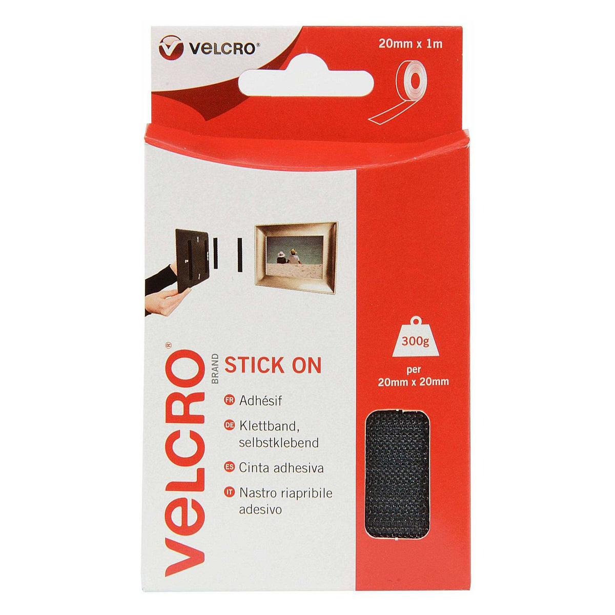 VELCRO Klettband Selbstklebend, Haken & Flausch 20mm x1m Schwarz