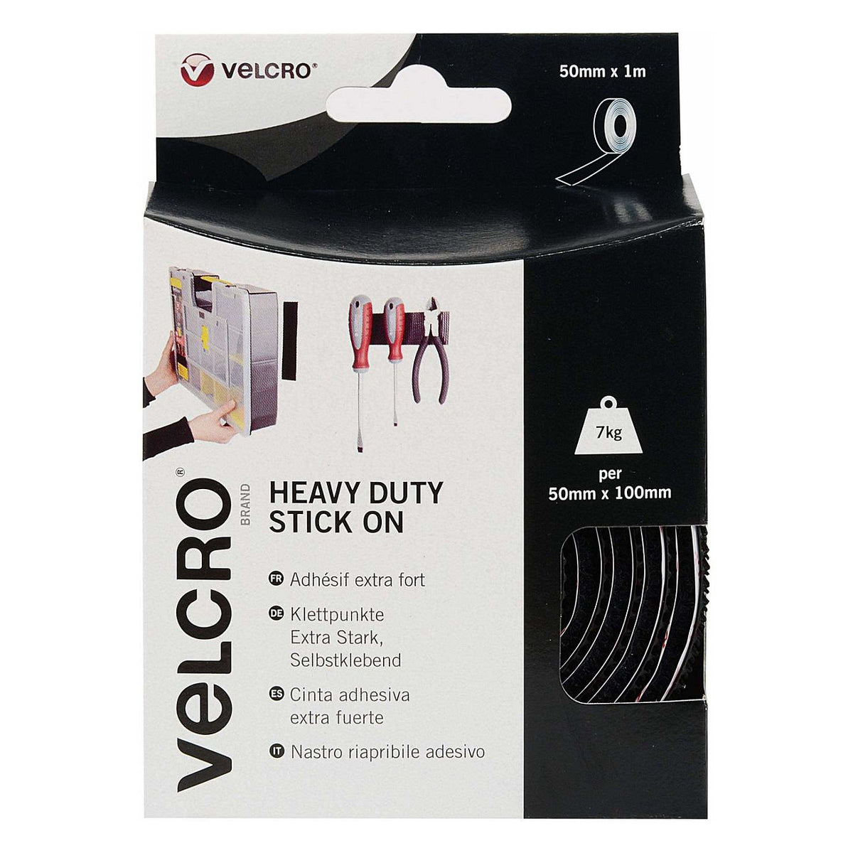 VELCRO Klettband Extra Stark Selbstklebend, Haken & Flausch 50mm x 1m Schwarz