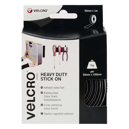 VELCRO Klettband Extra Stark Selbstklebend, Haken & Flausch 50mm x 1m Schwarz