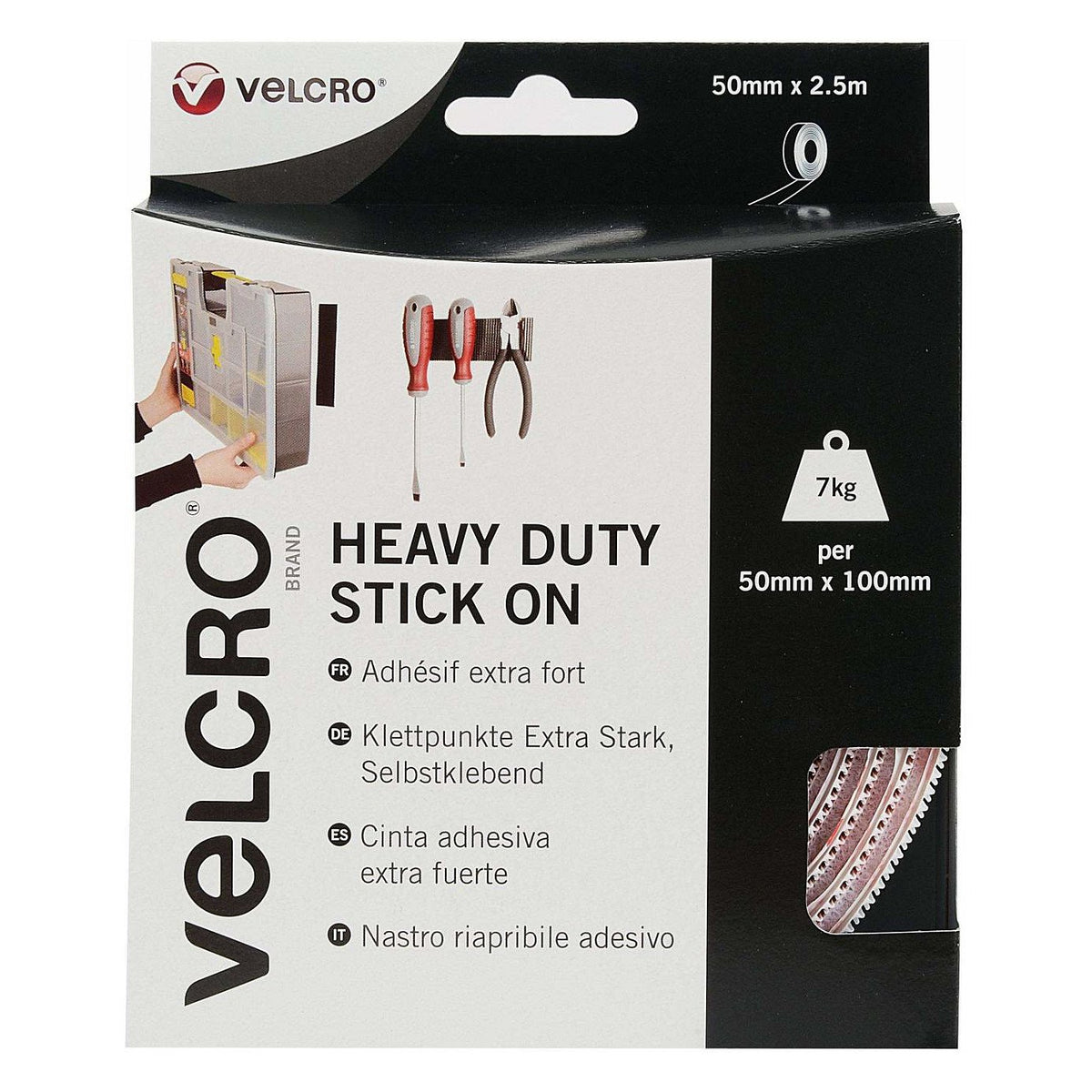 VELCRO Klettband Extra Stark Selbstklebend, Haken & Flausch 50mm x 2.5m Wei
