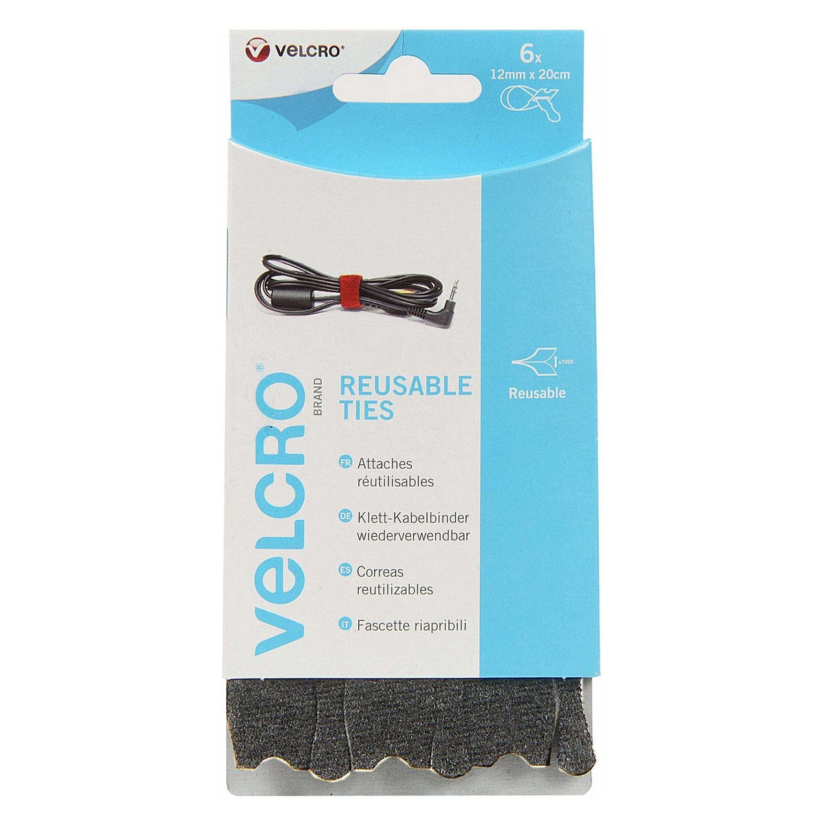 VELCRO ONE-WRAP Wiederverwendbare Klettstreifen, ONE-WRAP Streifen 12mm x 20cm x 6 Schwarz