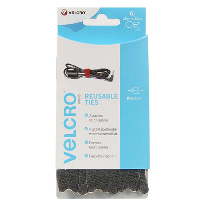 VELCRO ONE-WRAP Wiederverwendbare Klettstreifen, ONE-WRAP Streifen 12mm x 20cm x 6 Schwarz