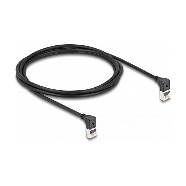 RJ45 Netzwerkkabel Cat.6A S/FTP Slim 90° oben / oben gewinkelt 2 m schwarz