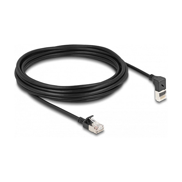 RJ45 Netzwerkkabel Cat.6A S/FTP Slim 90° oben gewinkelt / gerade 5 m schwarz