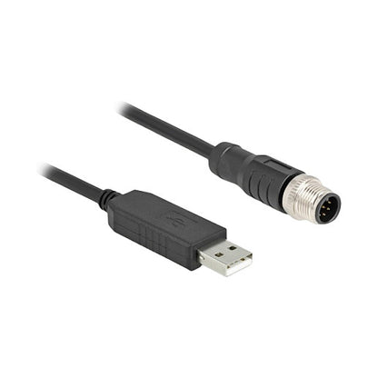 M12 Serielles Anschlusskabel mit FTDI Chipsatz, USB 2.0 Typ-A Stecker zu M12 RS-232 Stecker A-kodiert 8 Pin 1,8 m schwarz