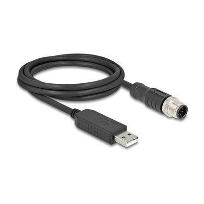 M12 Serielles Anschlusskabel mit FTDI Chipsatz, USB 2.0 Typ-A Stecker zu M12 RS-232 Stecker A-kodiert 8 Pin 1,8 m schwarz