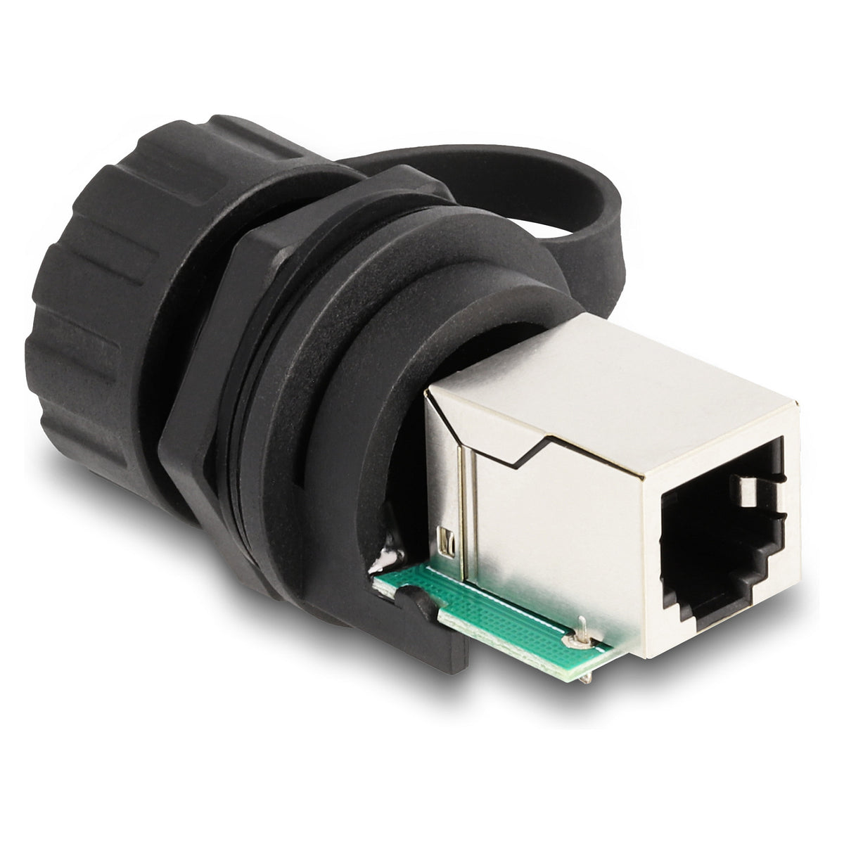Kabelverbinder RJ12 Buchse zu RJ12 Buchse zum Einbau mit Verschlusskappe IP68 staub- und wasserdicht schwarz
