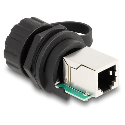 Kabelverbinder RJ12 Buchse zu RJ12 Buchse zum Einbau mit Verschlusskappe IP68 staub- und wasserdicht schwarz