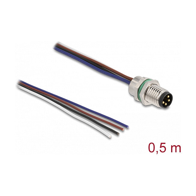 M8 Einbaukabel A-kodiert 4 Pin Stecker für Panel mit offenen Kabeln Front Montage 0,5 m