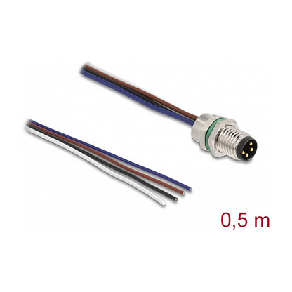 M8 Einbaukabel A-kodiert 4 Pin Stecker für Panel mit offenen Kabeln Front Montage 0,5 m