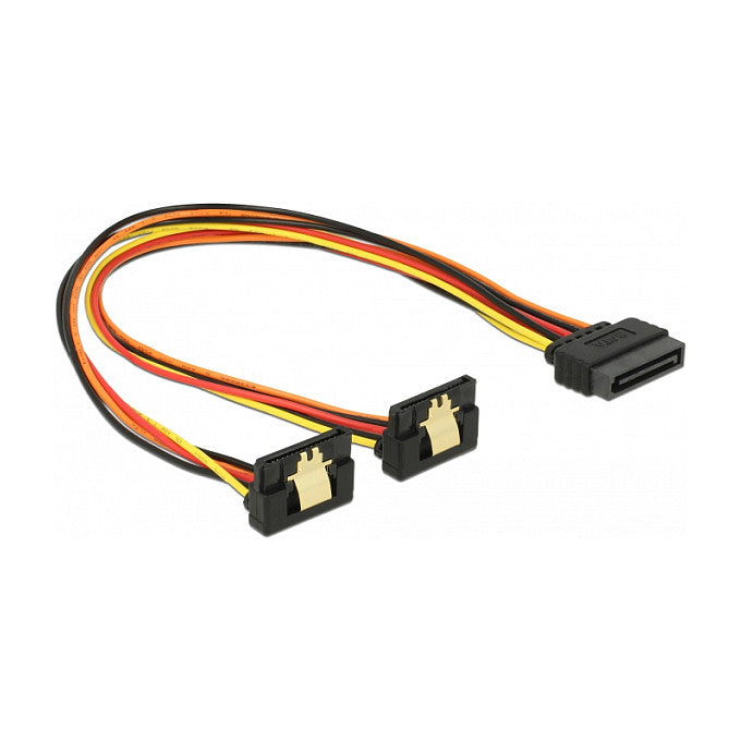 Kabel SATA 15 Pin Strom Stecker mit Einrastfunktion > 2 x SATA 15 Pin Strom Buchse 30 cm