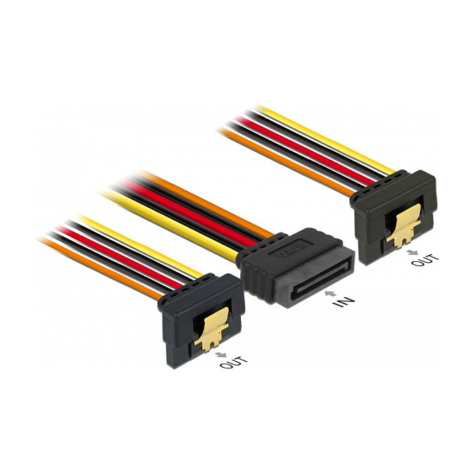 Kabel SATA 15 Pin Strom Stecker mit Einrastfunktion > 2 x SATA 15 Pin Strom Buchse 30 cm