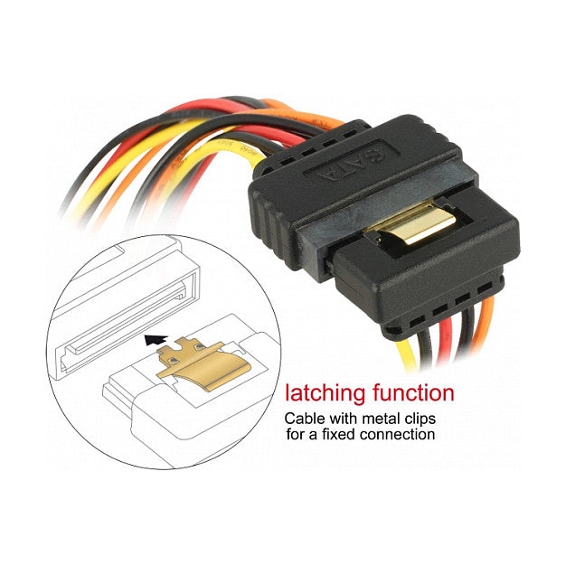 Kabel SATA 15 Pin Strom Stecker mit Einrastfunktion > 2 x SATA 15 Pin Strom Buchse 30 cm