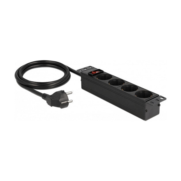 10" Steckdosenleiste 4-fach mit Schutzkontakt Schalter 1 HE schwarz