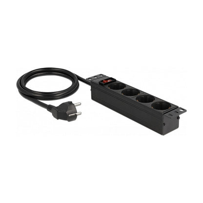10" Steckdosenleiste 4-fach mit Schutzkontakt Schalter 1 HE schwarz